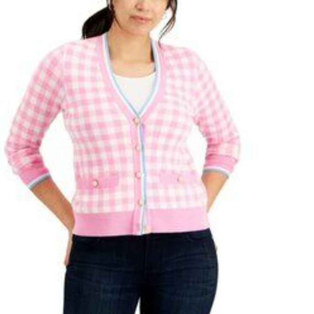 Charter Club Women's Pink Plaid Cardigan Size XL NWT